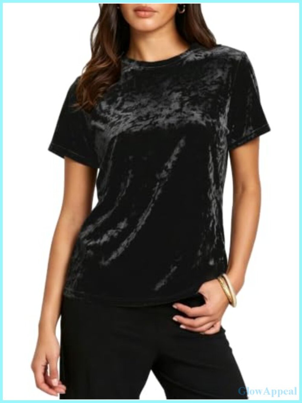Women's Crushed Velvet Short Sleeve Crew Neck T-Shirt